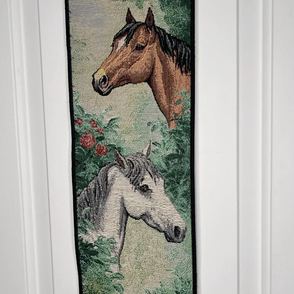 Tapestry Bell Pull Horses in Pasture Wall Hanging Linda Picken Equestrian 44”